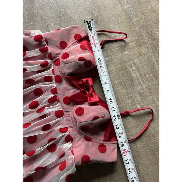 Betsey Johnson Polka Dot Mesh Babydoll Dress Womens 10 Red Pink Valentine - Picture 12 of 16